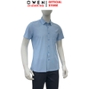 Áo sơ mi nam tay ngắn Owen AB263092NT màu xanh nhạt kẻ dáng suông body fit tà bằng có túi chất liệu polyester