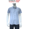 Áo sơ mi nam tay ngắn Owen AB263093NT màu xanh kẻ dáng suông body fit tà bằng có túi chất liệu polyester