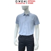 Áo sơ mi nam tay ngắn Owen AB263093NT màu xanh kẻ dáng suông body fit tà bằng có túi chất liệu polyester