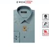 Áo Sơ Mi Nam Tay Dài Owen AS220926D Màu dobby xanh in lá Dáng Slim Fit Tà Lượn Không Túi Vải Sợi Tre ( Bamboo)