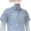 Áo sơ mi nam tay ngắn Owen AJ260150N màu xanh họa tiết dáng J-form không túi chất liệu modal polyester