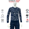 Áo len nam Owen ALC256014 màu xanh tím than họa tiết chữ dáng suông regular fit cổ tròn chất liệu len acrylic cotton