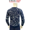 Áo len nam Owen ALC256014 màu xanh tím than họa tiết chữ dáng suông regular fit cổ tròn chất liệu len acrylic cotton