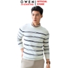 Áo len nam Owen ALC256016 màu trắng kẻ ngang đen dáng suông regular fit cổ tròn chất liệu len acrylic cotton