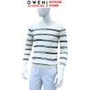 Áo len nam Owen ALC256016 màu trắng kẻ ngang đen dáng suông regular fit cổ tròn chất liệu len acrylic cotton