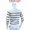 Áo len nam Owen ALC256016 màu trắng kẻ ngang đen dáng suông regular fit cổ tròn chất liệu len acrylic cotton