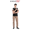 Áo thun polo Nam Tay Ngắn Có Cổ Owen APV231395 màu trắng phối đen dáng body fit tà bằng Chất Vải PE Cool