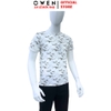 Áo thun polo Nam Tay Ngắn Có Cổ Owen APV253616 màu trắng in họa tiết xanh lá nhạt dáng body fit tà bằng Chất liệu CVC Spandex