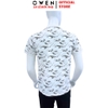 Áo thun polo Nam Tay Ngắn Có Cổ Owen APV253616 màu trắng in họa tiết xanh lá nhạt dáng body fit tà bằng Chất liệu CVC Spandex