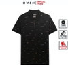 Áo thun polo Nam Tay Ngắn Có Cổ Owen APV253618 màu đen in họa tiết dáng suông tà bằng xẻ tà chất liệu cotton