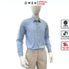 Áo sơ mi nam tay dài Owen AS250356D màu xanhcaro vừa dáng ôm slim fit là lượn không túi chất liệu bamboo poly