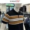 Áo Thun polo Nam Tay Ngắn Có Cổ Owen APV233176 màu đen kẻ nâu vàng dáng body fit tà bằng xẻ tà chất liệu CVC Spandex