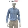 Áo sơ mi nam tay dài Owen AR250358DT màu xanh dương caro vừa dáng suông regular fit tà lượn có túi chất liệu bamboo poly