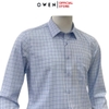 Áo sơ mi nam tay dài Owen AR255017DT màu xanh kẻ caro dáng suông regular fit tà lượn có túi chất liệu bamboo poly