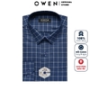 Áo Sơ Mi Nam Tay Dài Owen AR23393D Màu Xanh Navy Kẻ Caro Trắng Dáng Regular Fit - Có túi Chất Liệu Sợi Bạch Đàn