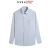 Áo sơ mi nam tay dài Owen AR250050DT màu xanh lá nhạt kẻ caro dáng suông regular fit tà lượn có túi chất liệu knit