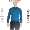 Áo Sơ mi nam tay dài Owen AR250343DT màu xanh đậm dáng suông regular fit tà lượn có túi chất liệu bamboo spandex