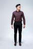 Áo Sơ Mi Nam Tay Dài Owen AS61012D Màu Nâu Café Caro Trắng Đen Kiểu Dáng Slim Fit - Không túi Chất Liệu Sợi Tre