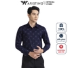 Áo Sơ Mi Nam Dài Tay Aristino ALS39502 Dáng Slim Fit Không Túi Màu Xanh Tím Than In Vải Sợi Sồi