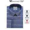 Áo Sơ Mi Nam Dài Tay Aristino ALS43102 màu xanh kẻ dệt dáng slim fit tà lượn không túi vải sợi tre cao cấp