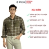 Áo Sơ Mi Nam Tay Dài Owen AJ240723DT màu rêu kẻ caro Dáng J - form suông rộng tà lượn 2 túi ngực có nắp Chất liệu CVC dày dặn