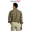 Áo Sơ Mi Nam Tay Dài Owen AJ240723DT màu rêu kẻ caro Dáng J - form suông rộng tà lượn 2 túi ngực có nắp Chất liệu CVC dày dặn