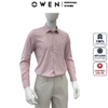 Áo sơ mi nam tay dài Owen AR255027DT màu hồng kẻ caro dáng suông regular fit tà lượn có túi chất liệu bamboo spandex