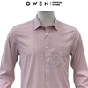 Áo sơ mi nam tay dài Owen AR255027DT màu hồng kẻ caro dáng suông regular fit tà lượn có túi chất liệu bamboo spandex
