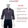 Áo Sơ Mi Nam Tay Dài Owen AJ240630D màu xám đậm kẻ caro đỏ Dáng J - form suông rộng tà lượn không túi ngực chất liệu Café Charcoal dày dặn