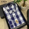 Áo Sơ Mi Nam Tay Dài Owen AR220801DT Màu kẻ caro lớn xanh navy trắng Dáng Regular Fit Tà Lượn Có Túi Vải Sợi Tre ( Bamboo)