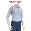 Áo Sơ Mi Nam Tay Dài Owen AR230533DT màu in xanh trắng dáng regular fit tà lượn có túi chất liệu knit
