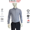 Áo Sơ mi nam tay dài Owen AR250048DT màu xanh cổ vịt kẻ caro dáng suông regular fit tà lượn có túi chất liệu knit
