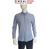 Áo Sơ mi nam tay dài Owen AR250048DT màu xanh cổ vịt kẻ caro dáng suông regular fit tà lượn có túi chất liệu knit