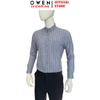 Áo Sơ mi nam tay dài Owen AR250048DT màu xanh cổ vịt kẻ caro dáng suông regular fit tà lượn có túi chất liệu knit