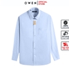 Áo sơ mi nam tay dài Owen AR250354DT màu xanh nhạt kẻ sọc dáng suông regular fit tà lượn có túi chất liệu bamboo poly