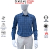 Áo sơ mi nam tay dài Owen AR250369DT màu xanh đậm caro vừa dáng suông regular fit tà lượn có túi chất liệu bamboo spandex
