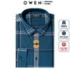 Áo Sơ Mi Nam Tay Dài Owen AS220950D màu kẻ caro xanh navy trắng Dáng Slim Fit Tà Lượn Không Túi Vải Sợi Tre