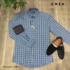 Áo Sơ Mi Nam Tay Dài Owen AS220951D Kẻ caro xanh trắng Dáng Slim Fit Tà Lượn Không Túi Vải Sợi Tre ( Bamboo)