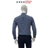 Áo Sơ Mi Nam Tay Dài Owen AS240501D màu xanh đậm kẻ caro dáng ôm slim fit tà lượn không túi chất liệu bambo poly