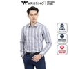 Áo Sơ Mi Nam Tay Dài Aristino ALS35101 Màu Trắng Xám Kẻ Dáng Slim Fit Không Túi Vải Sợi Tre