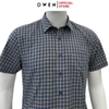 Áo sơ mi nam tay ngắn Owen AB250063NT màu vàng kẻ xanh tím than dáng suông body fit tà bằng có túi chất liệu bambo poly