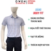 Áo sơ mi nam tay ngắn Owen AB260047NT màu xanh nhạt kẻ dáng suông body fit tà bằng có túi chất liệu nylon spandex