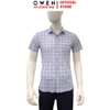 Áo sơ mi nam tay ngắn Owen AB260047NT màu xanh nhạt kẻ dáng suông body fit tà bằng có túi chất liệu nylon spandex