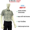 Áo sơ mi nam tay ngắn Owen AB260098NT màu xám xanh kẻ caro dáng suông body fit tà bằng có túi chất liệu Bamboo polyester