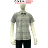 Áo sơ mi nam tay ngắn Owen AB260098NT màu xám xanh kẻ caro dáng suông body fit tà bằng có túi chất liệu Bamboo polyester