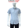 Áo sơ mi nam tay ngắn Owen AR260042NT màu xanh họa tiết dáng suông regular fit tà lượn có túi chất liệu modal polyester