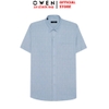 Áo sơ mi nam tay ngắn Owen AR260042NT màu xanh họa tiết dáng suông regular fit tà lượn có túi chất liệu modal polyester