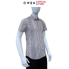 Áo sơ mi nam tay ngắn Owen AS250101N màu hồng nhạt kẻ xanh dáng ôm slim fit tà lượn không túi Chất liệu bamboo poly