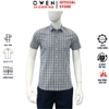 Áo sơ mi nam tay ngắn Owen AB250043NT màu xám kẻ caro dáng suông body fit tà bằng có túi Chất liệu Bamboo poly