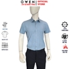 Áo sơ mi nam tay ngắn Owen AB250340NT màu xanh đậm dáng suông body fit tà bằng có túi chất liệu bamboo spandex